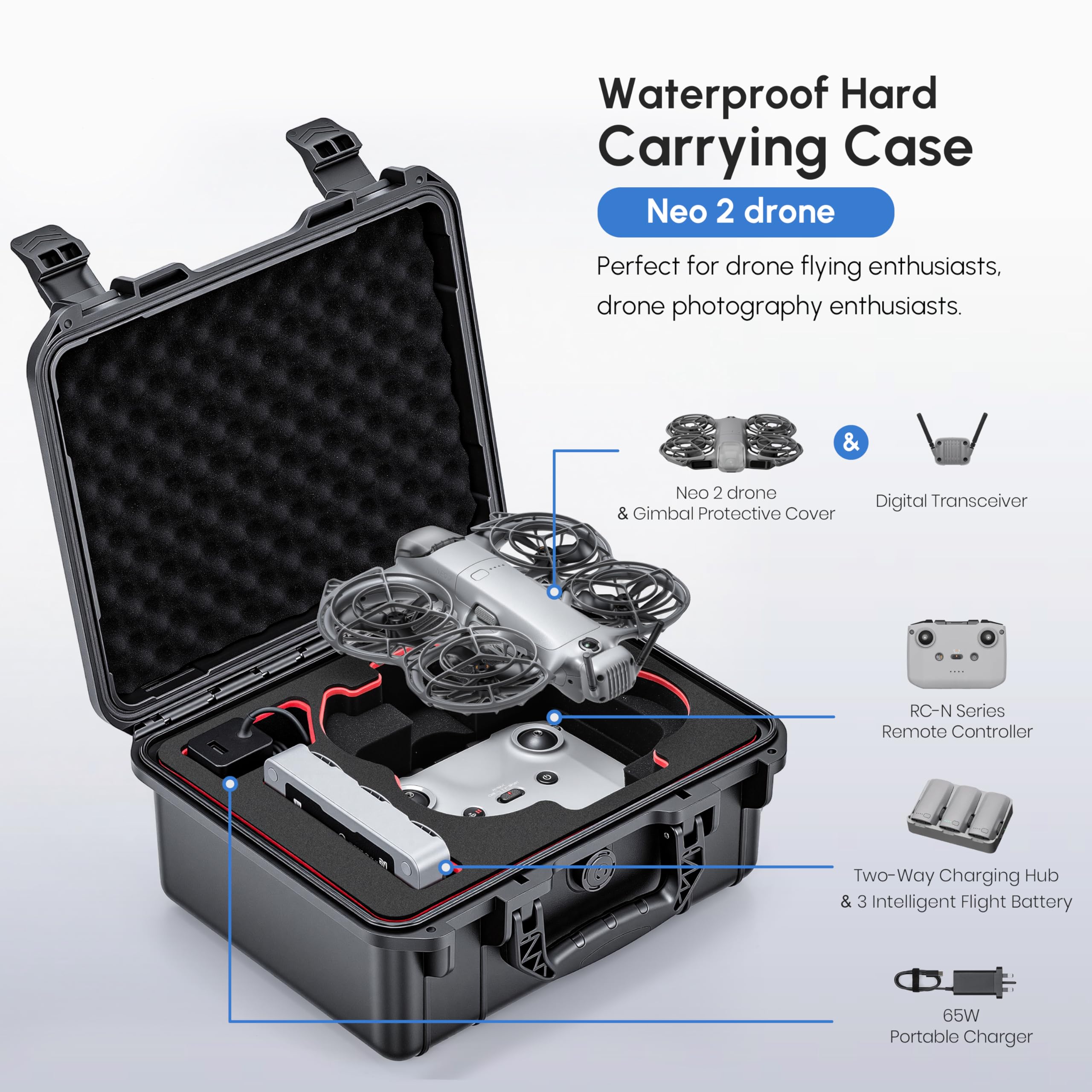 Drone Rc Cover - NEO 2 ケース、DJI Neo 2 アクセサリー用防水ハードキャリングケース、RC-N